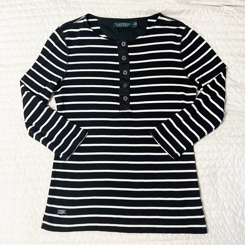 LRL Striped 3/4 Sleeves Top M - Picture 3 of 8